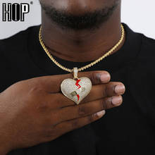 Hip Hop Iced Out Broke Heart Bling Rapper Cubic Zirconia Necklaces & Pendants For Men Charm Jewelry With Solid back 2024 - buy cheap