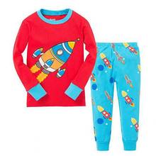 Conjunto de pijamas de manga longa infantil, pijama de algodão com desenho foguete para crianças 2024 - compre barato