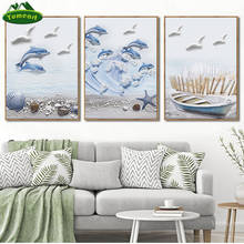 Tema de praia romântico, golfinhos e gatinhos, arte de parede, estilo oceano, estampas em tela, paisagem marítima, decoração para sala de estar 2024 - compre barato