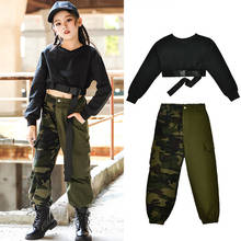 Girls' Jazz Costume Hip Hop Clothing Black Sweatshirt Green Camouflage Hip Hop Pants Kids Street Drum Show Stage Costume BL5719 2024 - buy cheap