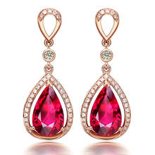 18k cor de ouro rosa rubi pedras preciosas zircon diamante balançar brincos de gota para mulher luxo jóias festa bijoux cristal pendientes 2024 - compre barato