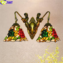 FUMAT Wall Lamp Tiffany Style Red Green Grape Stained Glass Mermaid Alloy Frame Mirror Bedside Art Decor One Double Heads Light 2024 - buy cheap