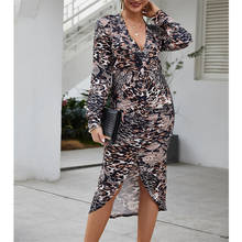 Pdfmily-vestidos de leopardo informales para mujer, Sexy, de calle, escote en V profundo, manga larga, cintura ajustada, Midi, 2020 2024 - compra barato