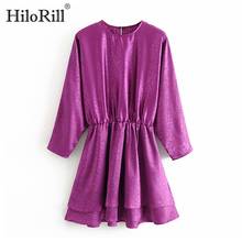 Hilorill senhora vestido de cetim sólido batwing manga longa solta mini vestido o pescoço feminino a linha vestido oco para fora vestido de verão robe femme 2024 - compre barato