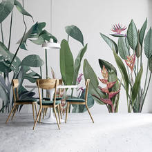 Papel tapiz de foto personalizado Estilo nórdico moderno 3D, planta Tropical, hojas verdes, flores y pájaros, murales, papeles de pared para sala de estar y dormitorio 2024 - compra barato