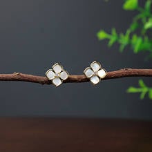 Brincos pequenos com quatro folhas e flores, brincos com concha natural zircônia, novo design, acessórios de joias de moda coreana, alta qualidade 2024 - compre barato