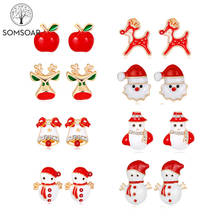 Somsoar Jewelry Christmas Santa and the snowman oil drip stud earrings Xmas earrings high quality as Christmas Day Gift 2024 - buy cheap