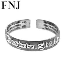 Fnj mantra pulseira 999 prata ajustável tamanho original s999, braceletes de prata esterlina para mulheres e homens, joias 2024 - compre barato