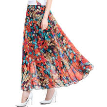 New 2021 Summer Chiffon Womens Skirts Printed Pleated Elegant Female Long Skirt High Waist Floral Ladies Dancing A-line Skirt 2024 - buy cheap
