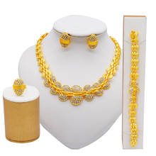 Conjunto de joias com cristais redondos dourados 24k dubai, feminino, conjunto africano de joias para casamento, brincos e pulseira 2024 - compre barato
