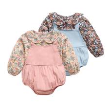 Одежда для новорожденных девочек весенне-осенний комбинезон для маленьких девочек с длинными рукавами и цветочным принтом, боди для близнецов, одежда для малышей от 0 до 2 лет 2024 - купить недорого