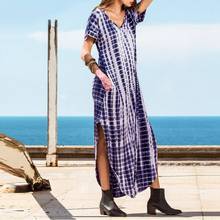 Women Fashion Bohemian Tie Dye Print Split Shirt Dress Casual Short Sleeve Sexy V-Neck Beach Dress Ladies Long Maxi Vestidos 5XL 2024 - buy cheap