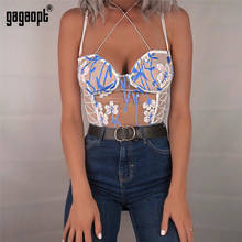 Gagaopt Floral Embroidery Bow Bodysuit Fashion Criss Cross Lace Up Teddy Female Spaghetti Strap Sexy Backless Mesh Rompers 2024 - buy cheap