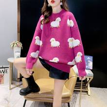 KLV New Women Cute Cartoon Sheep Sweater Long Sleeve O-Neck Pullover Tunic Tops Harajuku Oversized Loose Knitwear Jumper Shirt 2024 - buy cheap