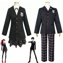 Anime cosplay persona 5 cosplay traje akira kurusu / ren amamiya escola uniforme para unisex casaco camisa calças peruca 2024 - compre barato