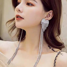 Full Rhinestone Bangs Shining Woman Earrings Long heart  Fashion Luxurious Crystal Hyperbole Korean Earring Pendant 2024 - buy cheap