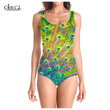 CLOOCL красочные павлиньи перья 3D принт для девочек; Цельный купальный костюм без рукавов, тонкое сексуальное платье Модные женские купальники 2024 - купить недорого