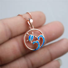 Female Cute Turtle Wave Pendant Necklace White Blue Opal Stone Wedding Necklace Rose Gold Silver Color Chain Necklaces For Women 2024 - buy cheap