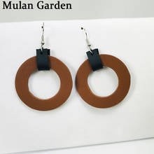M&G New Simple Fashion Circle PU Leather Earring Brown Blue Red Leather Pendant Elegant Earrings Women Jewelry Accessories Gift 2024 - buy cheap