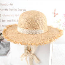 Sombrero de paja de papel para mujer, sombrero de rafia con borde rugoso, pajarita, bonito y fresco, para el Sol, para playa 2024 - compra barato