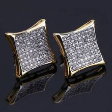 Gold Color Micro Pave Cubic Zirconia Square Mens Stud Earrings With Screw Back Hip Hop Ice Out Bling CZ Jewelry For Men Women 2024 - buy cheap