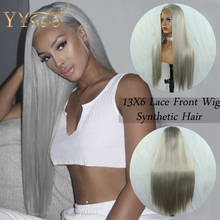 YYsoo Long Silky Straight Light Grey Color Synthetic Lace Front Wigs13x4 Half Hand Tied Wig Glueless Heat Resistant Wig 2024 - buy cheap