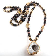 Joia de pedra natural boêmia da moda feminina, colar com pingente de drusa natural e hematita longa com nó, joias para mulheres 2024 - compre barato