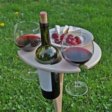 Mesa de vino portátil para exteriores, mesa redonda plegable, escritorio de madera para Picnic, fácil de llevar, estante para vino de madera, envío directo 2024 - compra barato