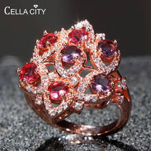 Cellacity Trendy Amethyst Ring for Women Silver 925 Jewelry Round Gemstones Flower Pink Zircon Female Anniversary Gift Wholesale 2024 - buy cheap