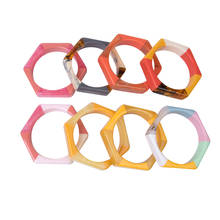 GuanLong Retro Colorful Fashion Acrylic Bracelets Bangle Femme Resin Wide Cuff Big Bangles for Women Hexagon Vintage Jewelry 2024 - buy cheap
