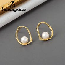 Shuangshuo Elegant Design Gold Color Geometric Pearl Hoop Earrings for Women Korean Fashion Earrings Accessories Jewelry Gift 2024 - buy cheap