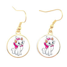 Pendientes colgantes de Los Aristogatos para mujer y niña, cuadro con dibujo de gato, joyería cabujón de cristal chapado en oro de 16mm 2024 - compra barato