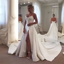 Simple Wild Wedding Dresses White Ivory Satin 2020 Vestido De Novia Sexy Front Split Wedding Gowns With Long Train Custom Made 2024 - buy cheap