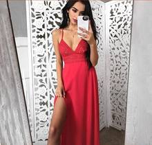 Femme Women Boho Sexy Deep V-neck High Waist Slim Evening Party Dresses Long Red White Summer Beach Maxi Dress 2024 - buy cheap