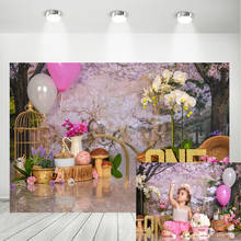 Girl 1st Birthday Cake Smash Photography Background Pink Flowers Balloon Birthday Party Decor Backdrop Photocall Backdrop Prop 2024 - buy cheap