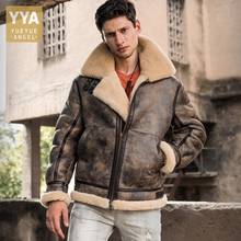 Winter Shearling Bomber Jacket Mens Real Fur Thick Warm Wool Liner Genuine Leather Jackets Vintage Sheepskin Coat Plus Size 6XL 2024 - buy cheap