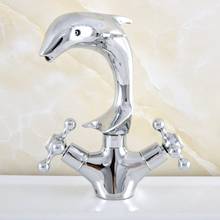 Полированный хромированный латунный поворотный смеситель с двумя крестовыми ручками милый животный Дельфин стильный смеситель для ванной и кухни смеситель для раковины asf855 2024 - купить недорого
