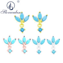 Slovecabin 2020 New Arrived Real 100% 925 Sterling Silver Turquoise Crystal Orchid Stud Earrings For Women Femme Pendientes 2024 - buy cheap