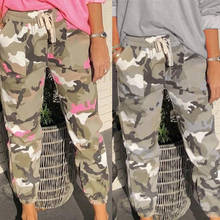 2021 Gray  Camouflage Print High Elastic Waist Full Length Camo Cargo Pants Women Clothes Sweatpants Casual Loose Trousers 2024 - buy cheap