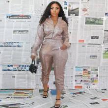 Two Piece Set Glitter Sequin Women Reflective Tracksuit Night Club Celebrity Outfits Sweatsuits 2 Piece Set African Jacket Suits 2024 - buy cheap
