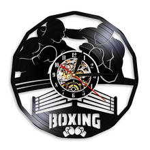 Parede do clube de boxe suspira jogador boxe silhueta 3d relógio de parede personalidade registro vinil parede boxe decoração para meninos 2024 - compre barato