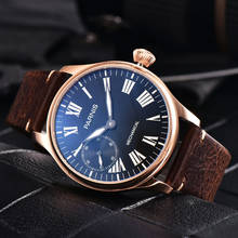 Parnis-Reloj de pulsera con cuerda manual para hombre, pulsera de cuero con movimiento mecánico, resistente al agua, luminoso, 44mm 2024 - compra barato