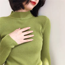 Jersey de punto Vintage para mujer, Tops de primavera y otoño, suéter verde aguacate, suéteres Retro ajustados, camisa de fondo, NS1784 2024 - compra barato