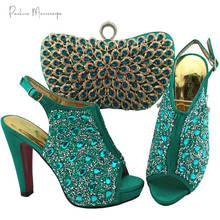 Conjunto de zapatos y bolso para mujer, moda nigeriana, diseño italiano, decorado con diamantes de imitación, Color verde azulado, para fiesta, novedad 2024 - compra barato