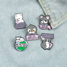 Animals Quotes Enamel Pins Custom Cat Rat Penguin Raccoon Bear Brooches Shirt Lapel Badge Bag Funny Cute Jewelry Gift for Kids 2024 - buy cheap