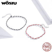 WOSTU Real 925 Sterling Silver Red & Black Rope Bracelet Simple Lucky Bangle Fit Beads Charms DIY Jewelry Making FIB173 2024 - buy cheap