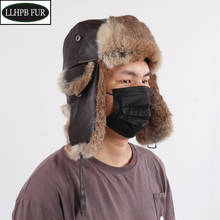 Hot Sale Men 100% Natural Rabbit Fur Bomber Hats Winter Outdoor Windproof Super Warm Genuine Real Sheepskin Leather Rabbit Cap 2024 - buy cheap