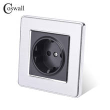 Coswall 16A EU Standard Wall Socket Luxury Power Outlet Stainless Steel Brushed Panel Grounded With Children Protective Door 2024 - buy cheap