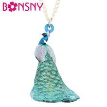 Bonsny акриловая элегантная синяя павлин пава ожерелье цепочка животное птица кулон ювелирные изделия для женщин девушек подростковые подарки украшения 2024 - купить недорого