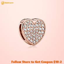 2020 Valentine's Day 100% S925 Sterling Silver Beads Pave Heart Clip Charm fit Original Pandora Bracelets Women DIY Jewelry 2024 - buy cheap